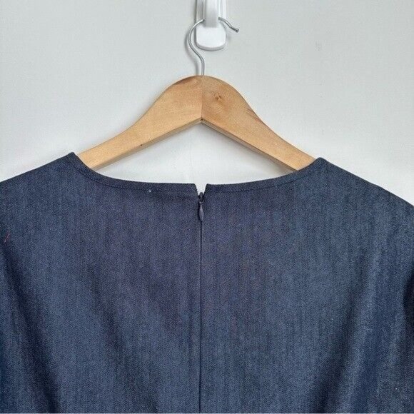 The Limited Denim Shift Dress 3/4 Bell Sleeve Womens Sz 8 Blue Crochet Lace Trim - Picture 5 of 9